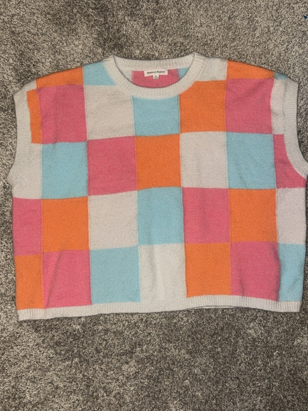 Newbury Kustom Pastel Checker Knit Vest - Pink, Light Blue, Orange, Cream
